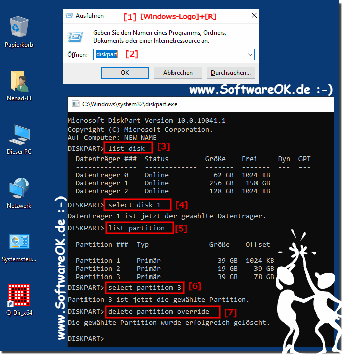 Delete partition with Diskpart under Windows 10, 8.1 and MS Server!