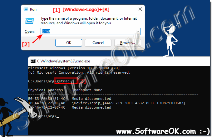 Query the Mac address via the command line om Windows 11, 10, ...!