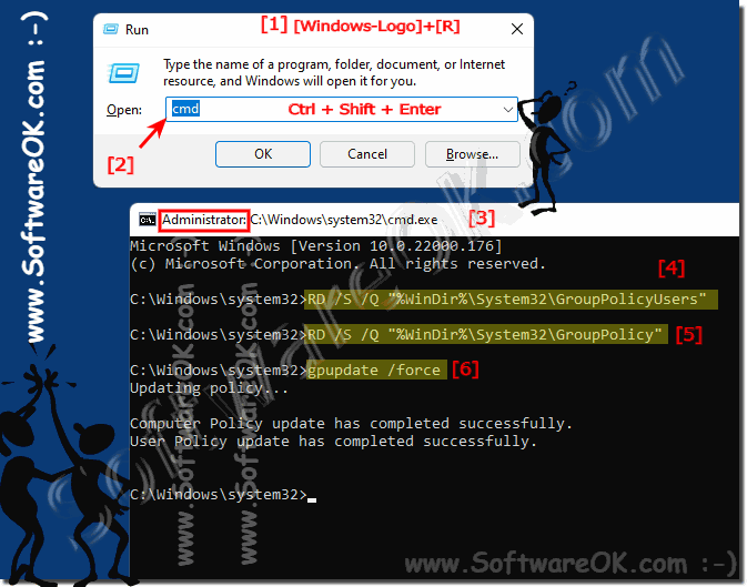 Reset local group policies under Windows 11, 10, ... command prompt! 