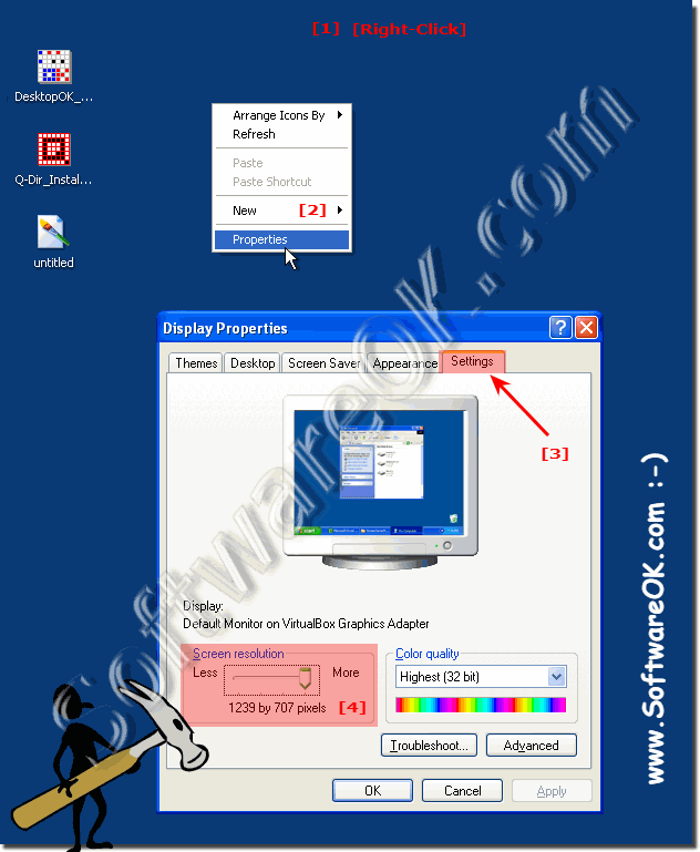 Determine the Windows XP screen resolution!