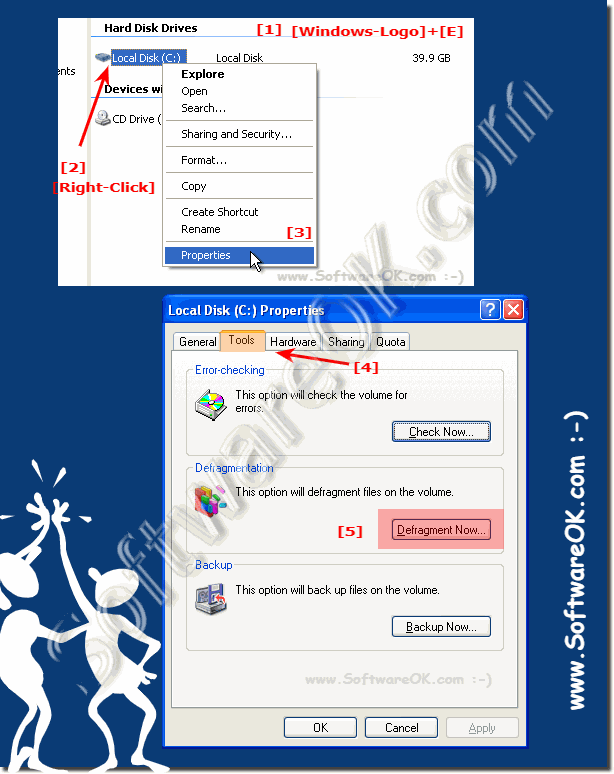 Easy start the defragmentation in Windows XP!