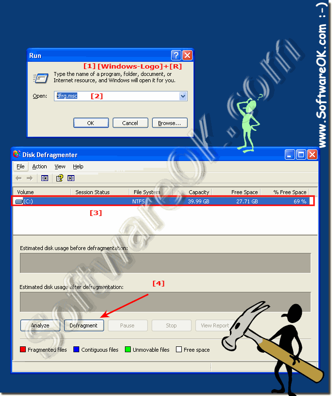 Start the defragmentation in Windows XP!