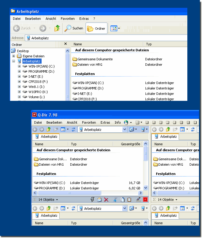 Windows XP Explorer and the Quad Explorer!