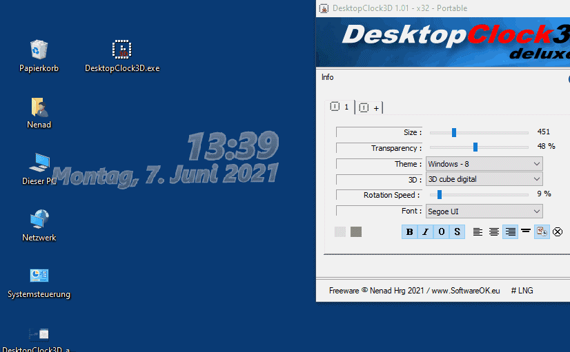 A simple digital clock on the desktop for Windows!
