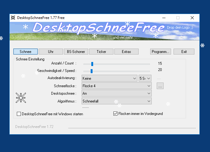 DesktopSchneeFree Desktop mit Uhr und Desktopschnee  - DesktopSchneeFree