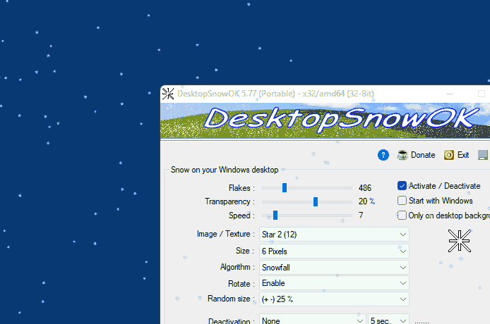 Click to view DesktopSnowOK 1.88 screenshot
