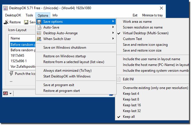 Save and restore your desktop icon positions with DesktopOK