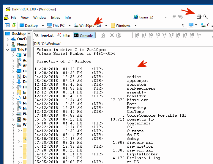 Print - drives, directories, files in the console!