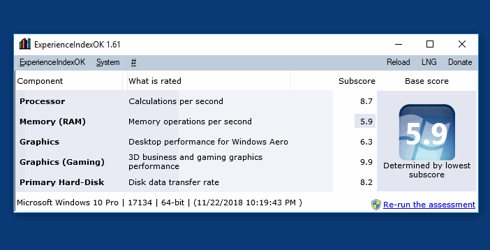 The performance index of 8.1 / 10 / 11 Windows is back!