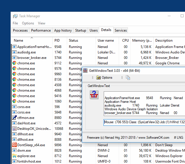 Here is a simple example when reading the process list in Task Manager!