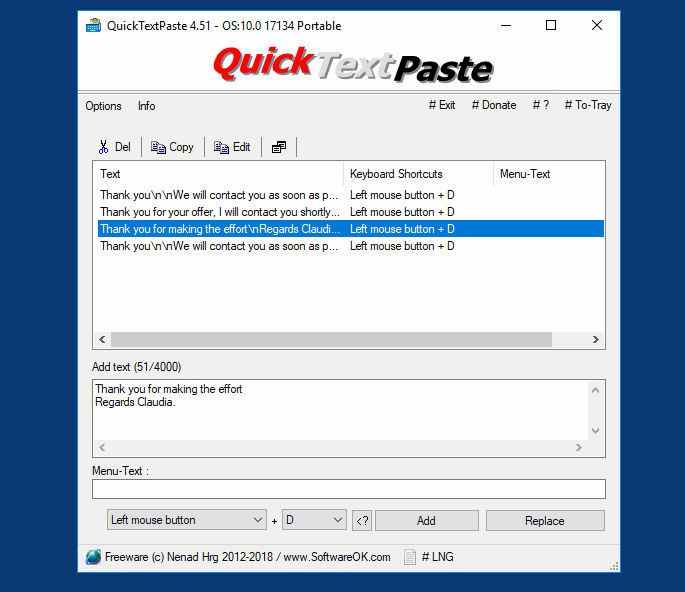 QuickTextPaste screenshot