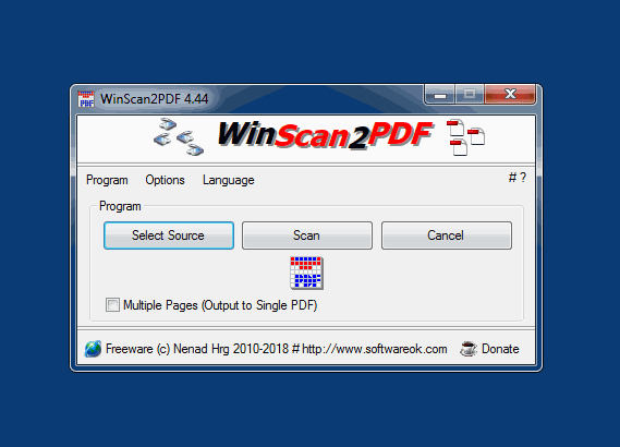 Click to view WinScan2PDF 1.55 screenshot