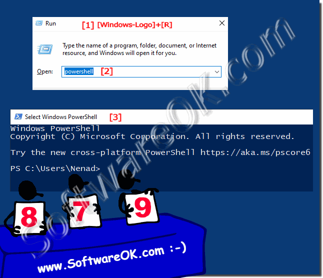 Start the PowerShell in Windows 10 via Run Command!