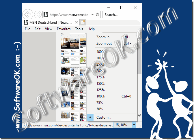 The Internet Explorer page zoom in the status bar!