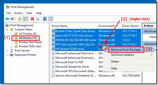 Printer management remove driver Package from Windows 10!