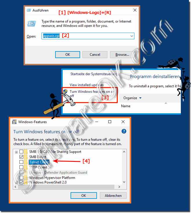 Activate / deactivate the TelNet client under Windows 10, 8.1, ...!