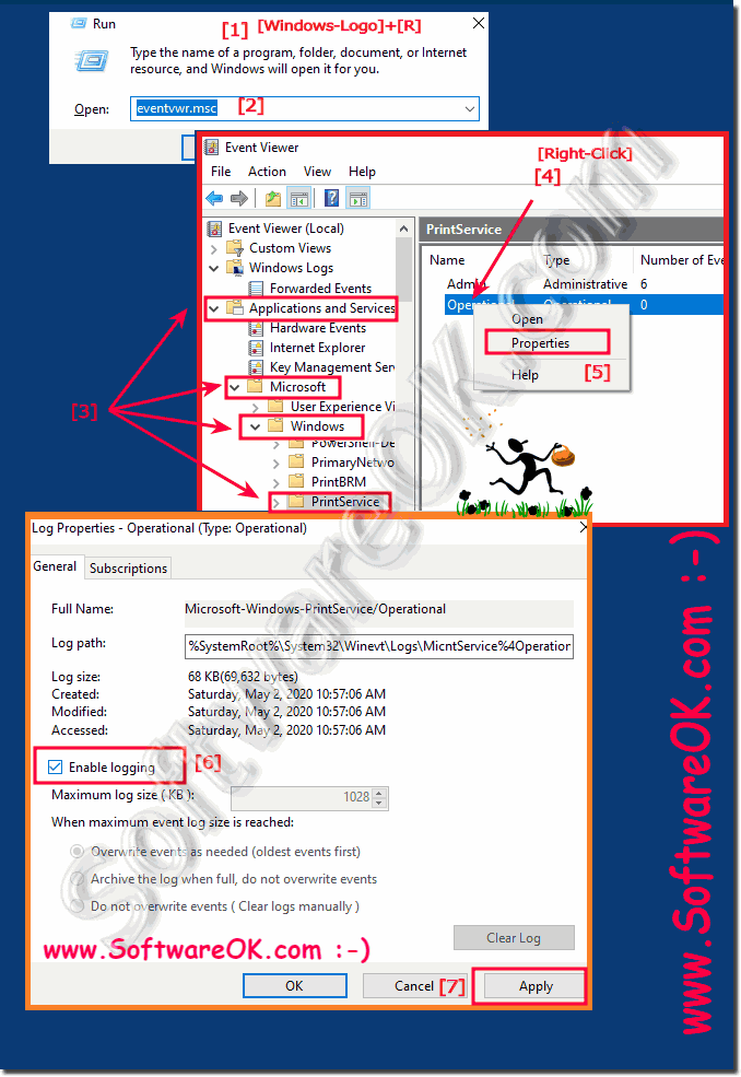 Enable in Event Viewer Protokol for Print-Jobs on all Windows!
