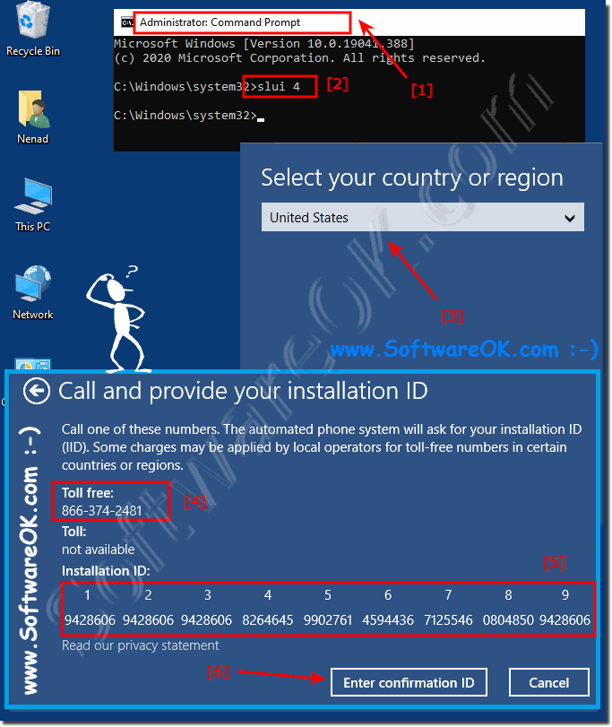 Windows 10 activation via slui 4 phone system!