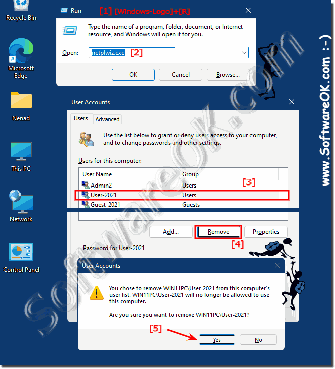 Delete users with the command control userpasswords2!