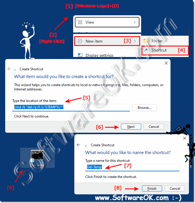 Quickly clean up TEMP under Windows 11 via Desktop Shortcut!