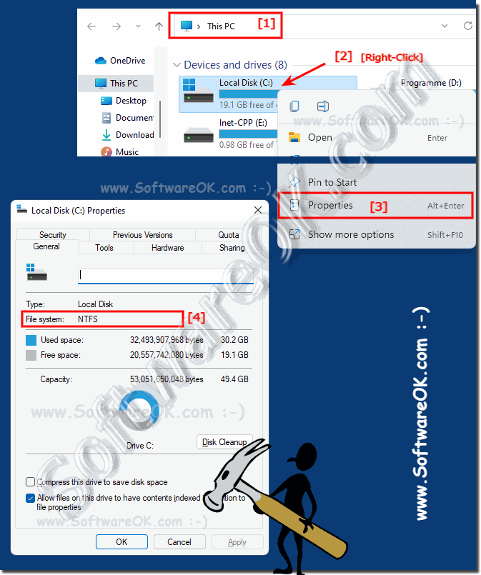 The Windows 11 file system is NTFS and not FAT!