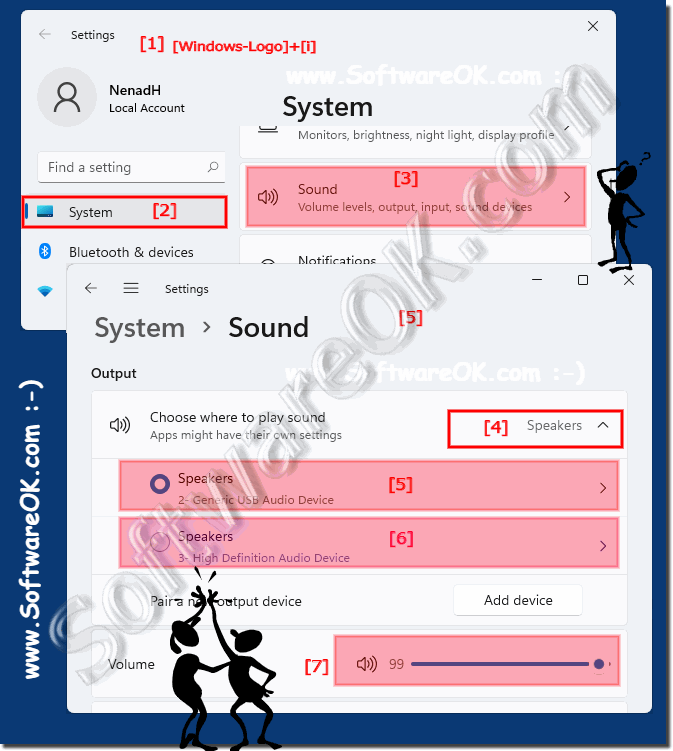 The speaker selection in the Windows 11 settings!