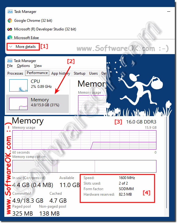 RAM size, type and speed in the task manager!