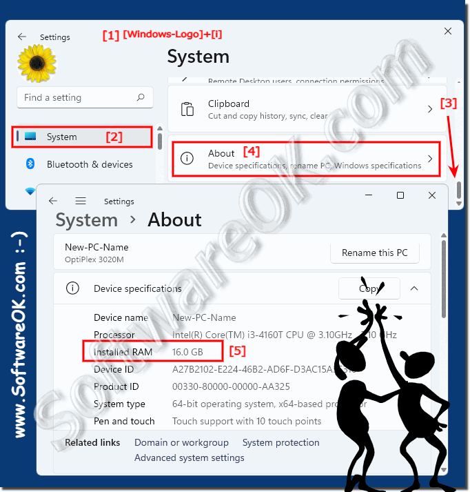 The RAM size and important PC system information under Windows 11!