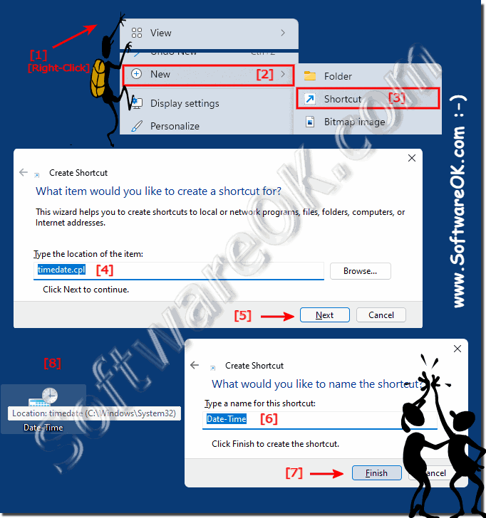 Start the date time dialog via a desktop shortcut!