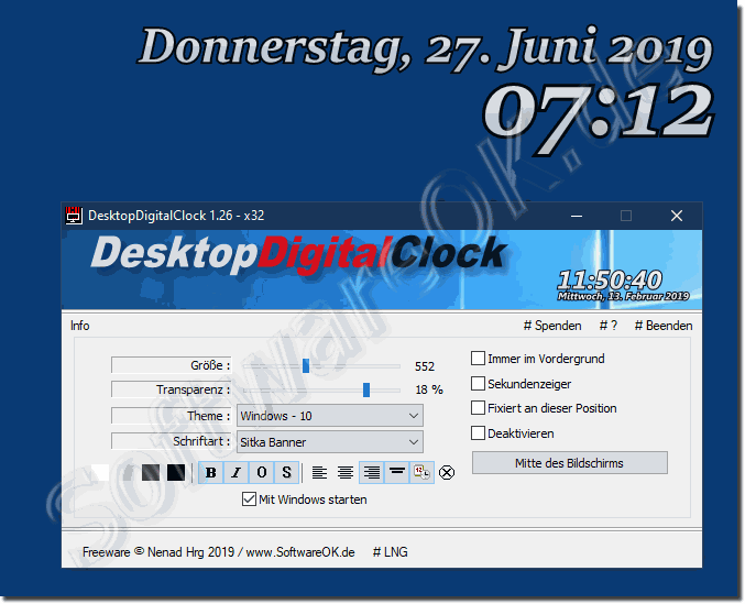 Simple Digital Desktop Clock on Windows 10, 8.1, 7!