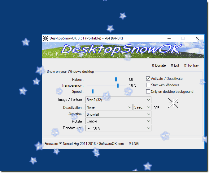 Windows desktop falling Stars example!