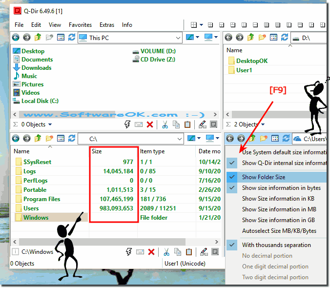 Show Folder Size with Q-Dir on Windows-10!