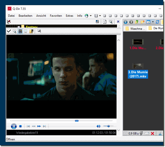 Watch video files directly in the Quad Explorer under Windows 10!