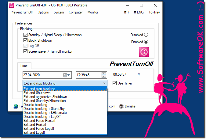 Blocking plus PC shutdown also with parameters as an alternative