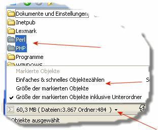 Ordnergroee und Dateianzahl 