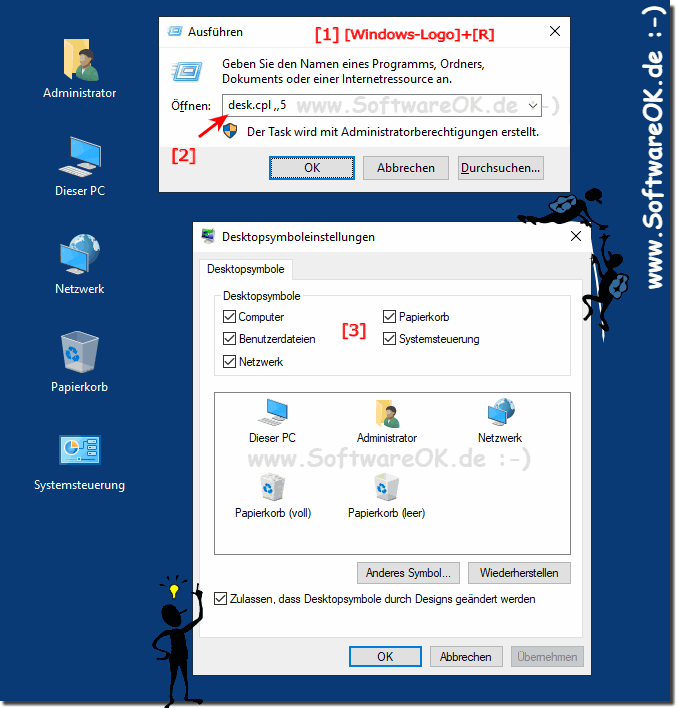 Activate desktop symbols on MS Server 2019, 2016!