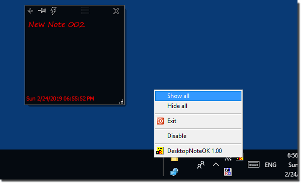Desktop Note OK via Info Area from Windows Task-Bar!