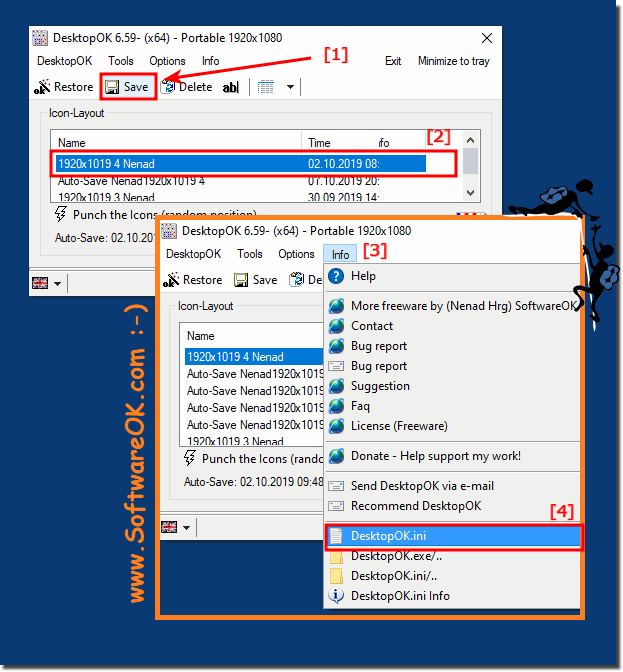 Save Icon Layout in * .dok file or * .ini!