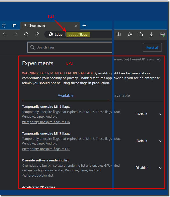 Edge://flags Open experimental hidden functions and settings!