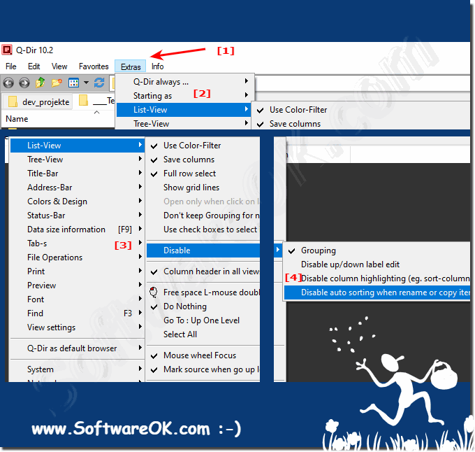 Deactivate sorting for new objects in File Explorer!