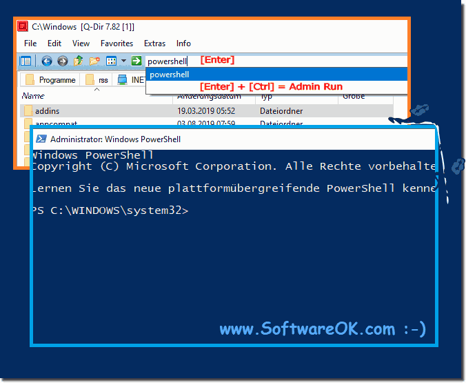 PoweShell commands directly in the Quad-Explorer Start with current directory!