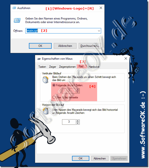 Set number of lines when scrolling on MS Windows OS!