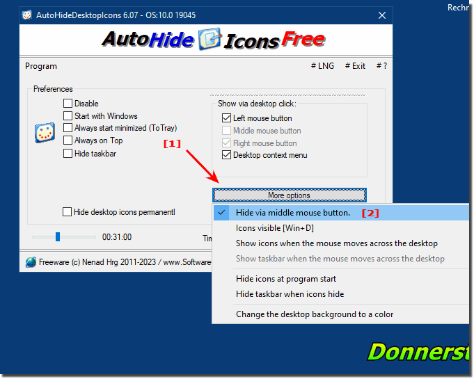 Hide desktop icons when pressing middle mouse button!