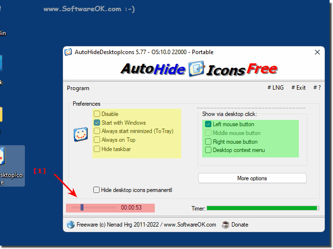 Settings auto-hide desktop icons on MS Windows OS!