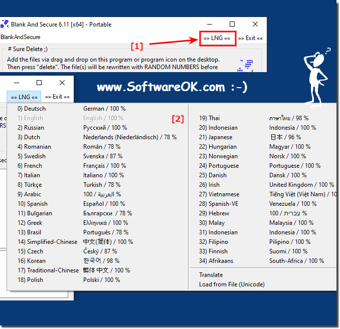 Change Language in File Eraser for MS Windows all OS!