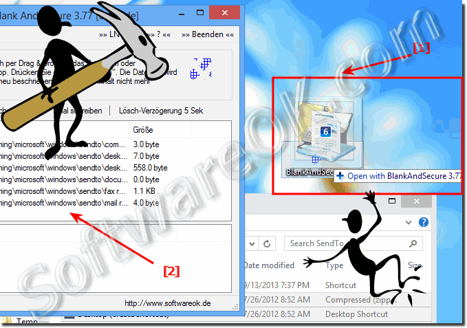 Options to transfer files or lists of files to Blank And Secure