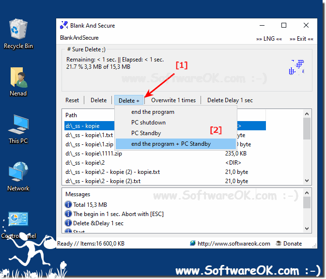 Securely delete data and shutdown the Windows PC!