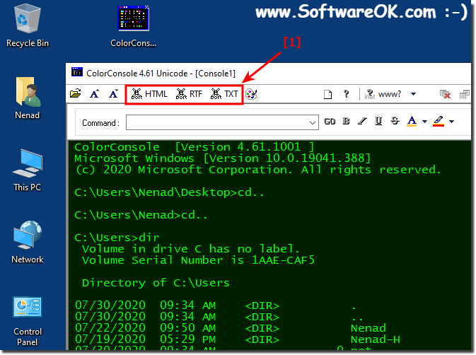 Export the output of the command prompt (cmd.exe) TXT, RTF, HTML