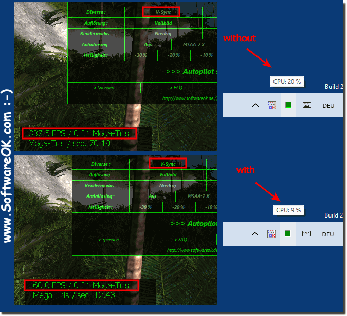 With and without vertical synchronization under Windows 11!