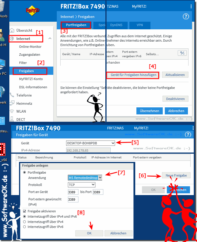 Fritz-Box and the remote desktop port release for internet access!